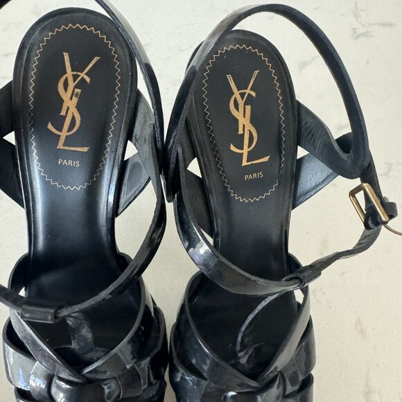 Yves Saint Laurent YSL Tribute Platform Sandals 40.5 Black Patent - Picture 8 of 10